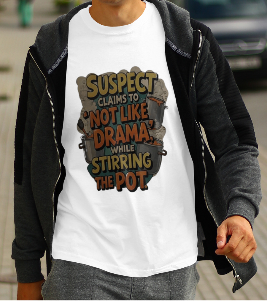 Suspect Claims To Not Like Drama While Stirring The Pot Cooking Humor T-Shirt