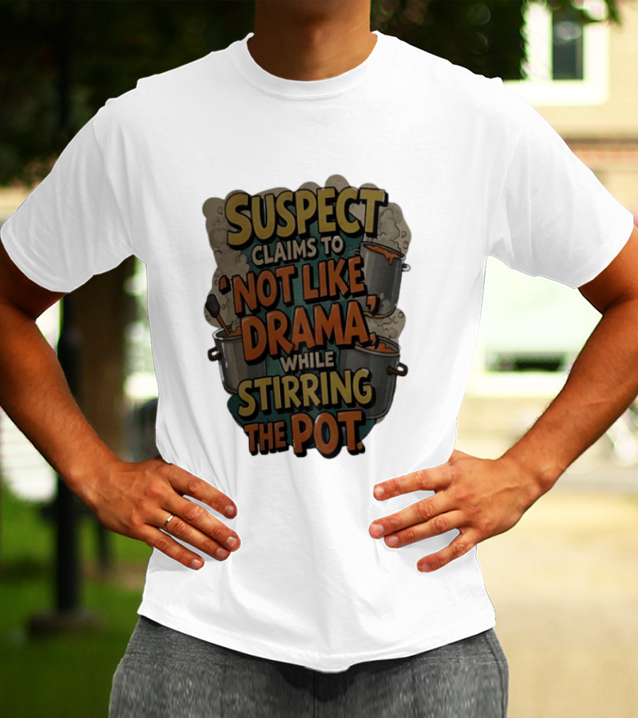 Suspect Claims To Not Like Drama While Stirring The Pot Cooking Humor T-Shirt