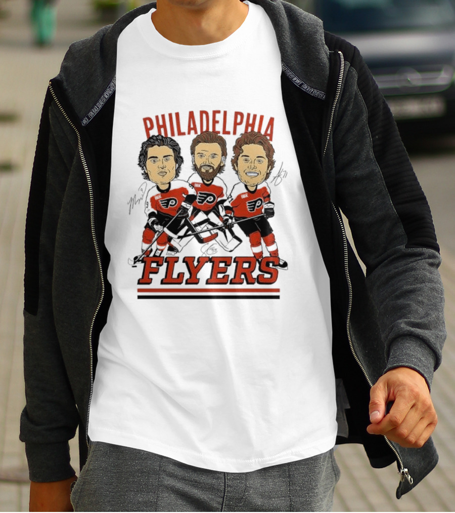 Philadelphia Flyers Three Stars Cartoon Caricature Hockey Legends T-Shirt
