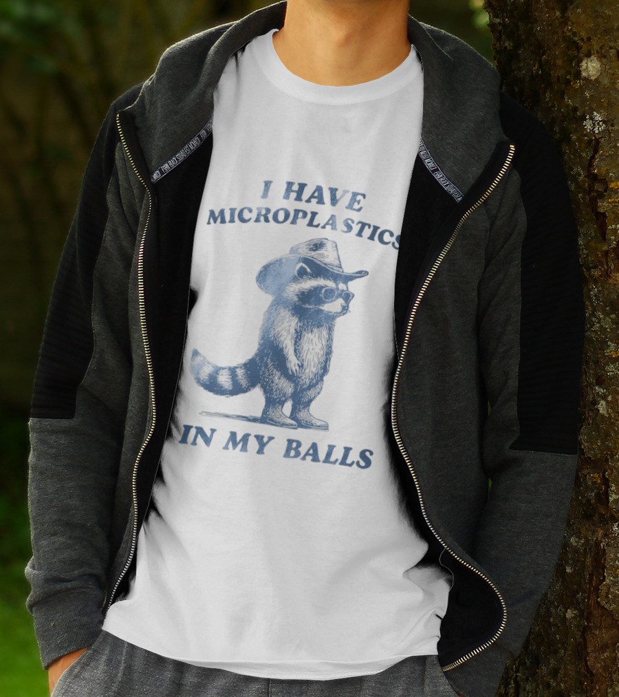 Raccoon I Have Microplastics In My Balls Cowboy Hat Glasses T-Shirt