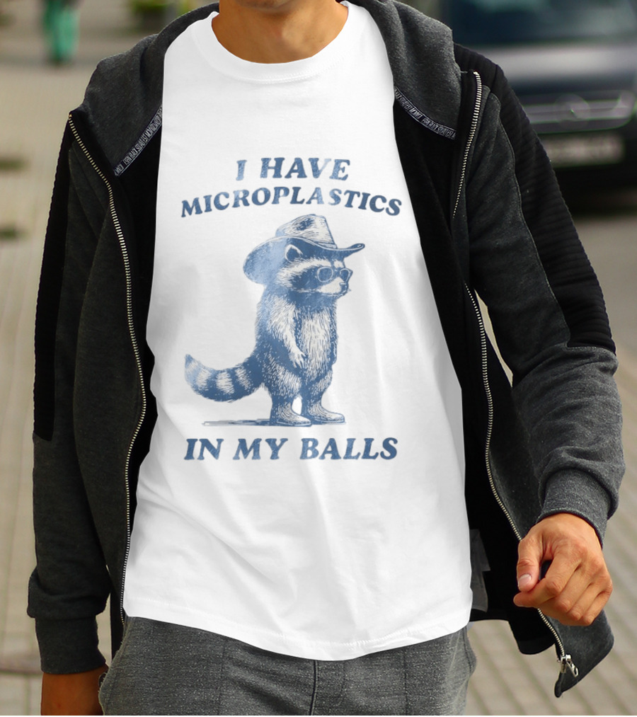 Raccoon I Have Microplastics In My Balls Cowboy Hat Glasses T-Shirt