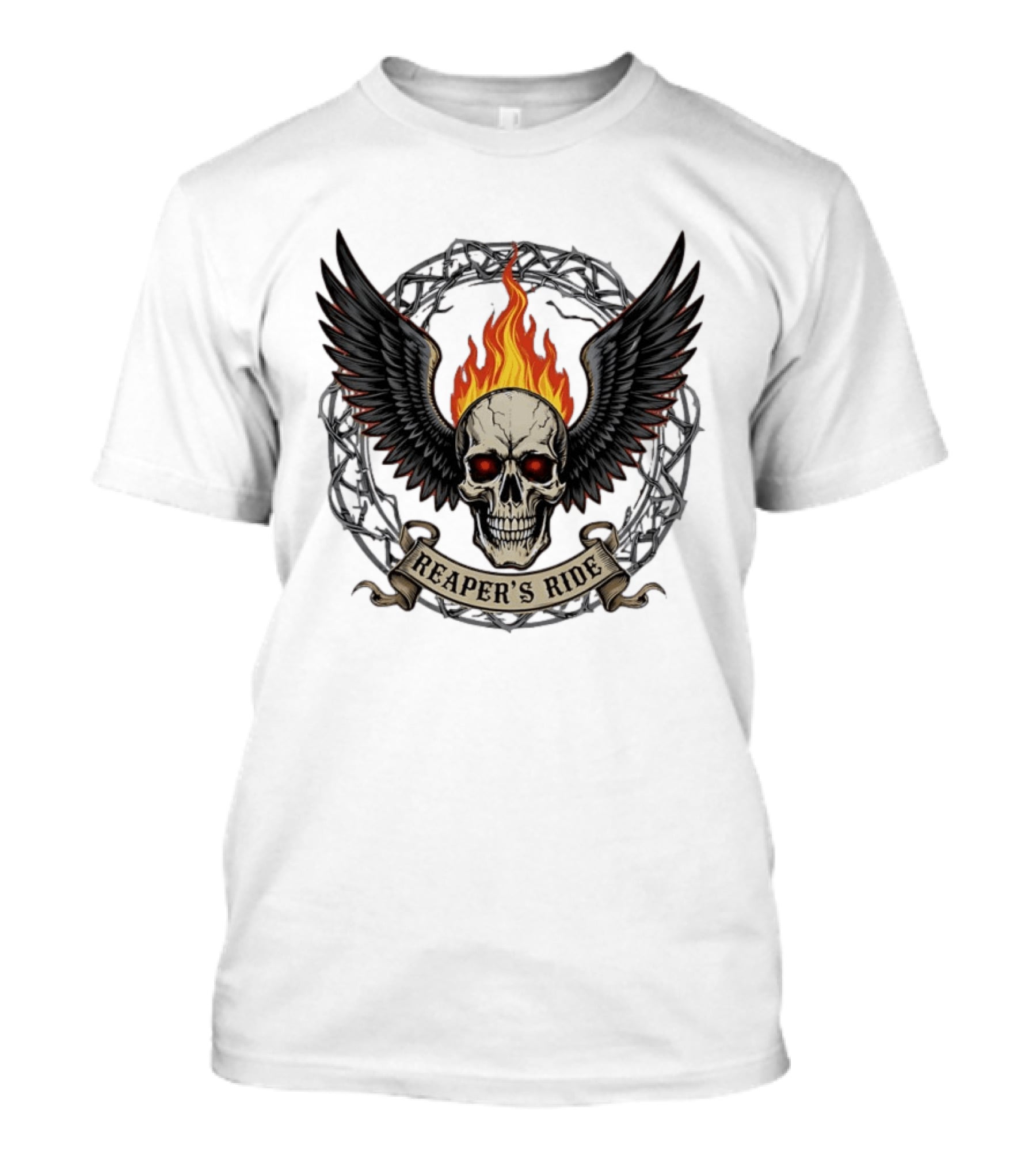 Flaming Skull With Wings Reaper's Ride T-Shirt