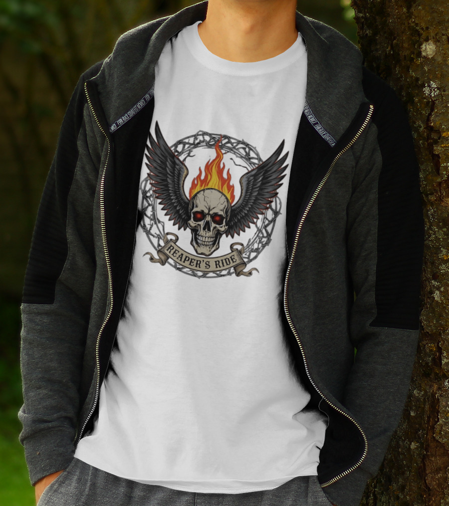 Flaming Skull With Wings Reaper's Ride T-Shirt