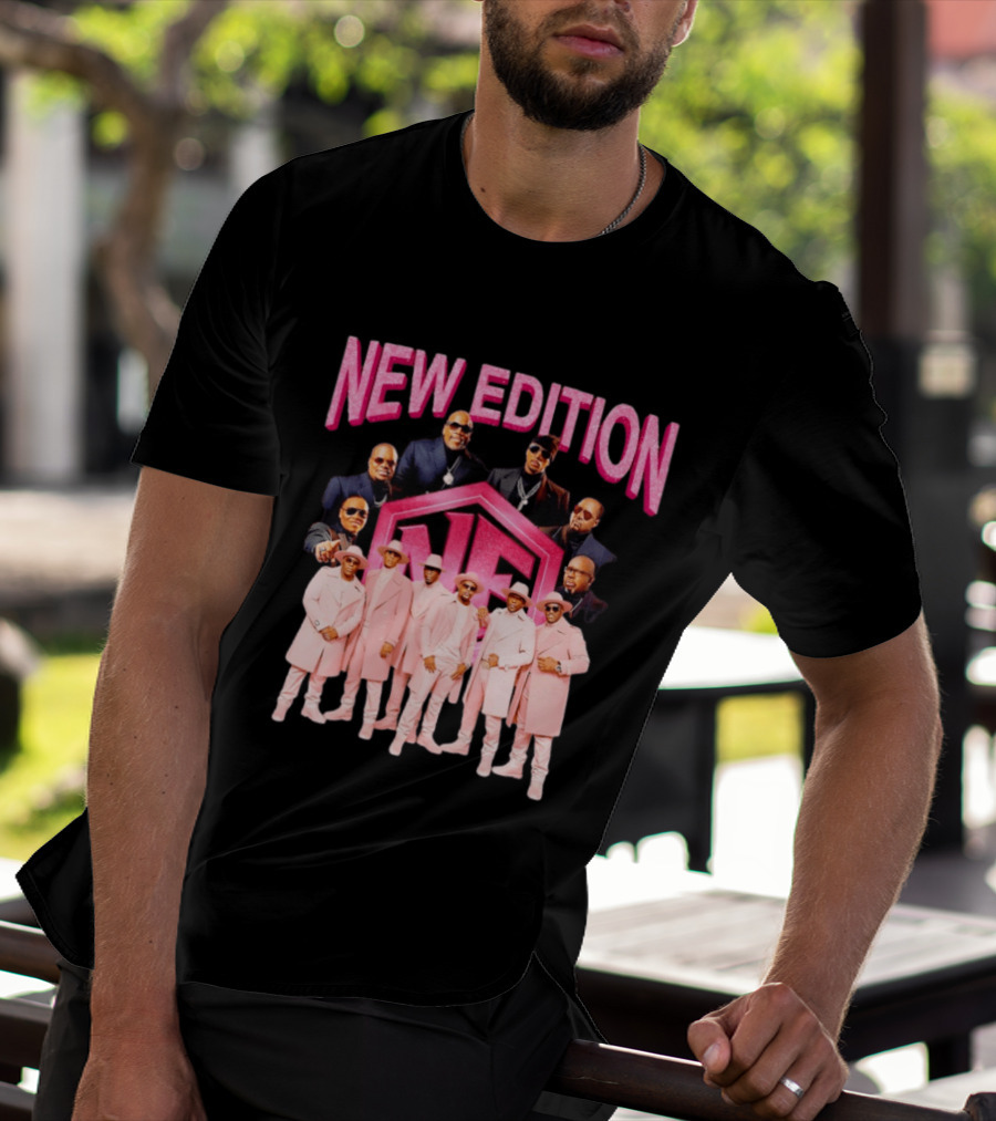 Bobby Brown Johnny Gill Ralph Tresvant Ronnie DeVoe Ricky Bell Michael Bivins New Edition NE Band Pink Outfits 90s Music T-Shirt