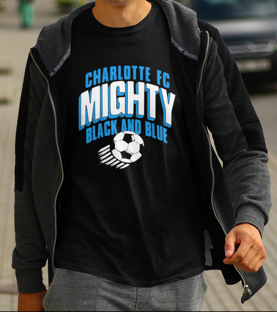 Charlotte FC Mighty Black And Blue Soccer Ball Momentum T-Shirt