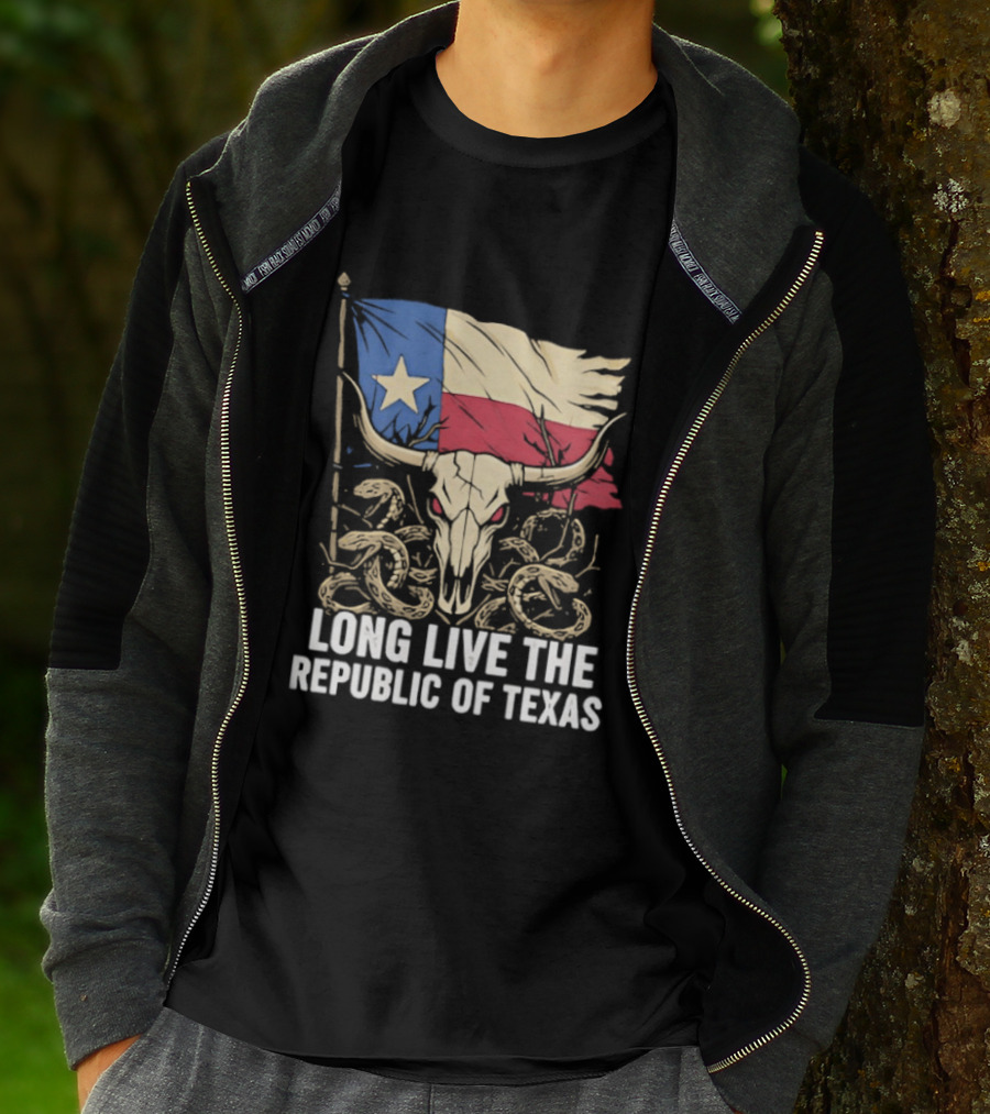 Texas Flag Skull With Snake Long Live The Republic Of Texas T-Shirt