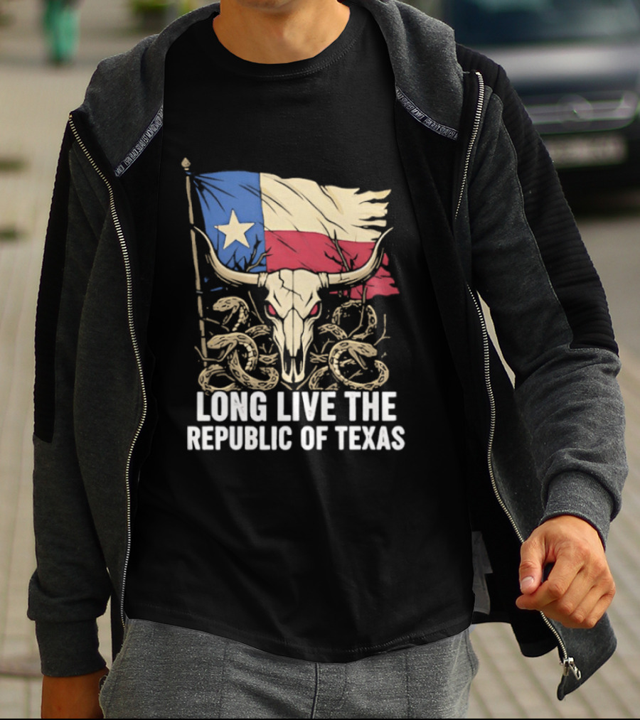 Texas Flag Skull With Snake Long Live The Republic Of Texas T-Shirt
