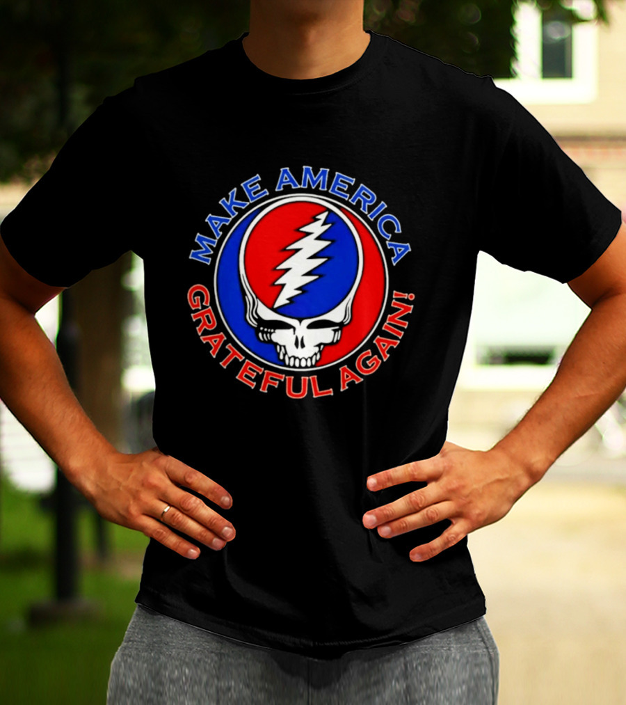 Make America Grateful Again Skull With Red Blue Lightning Bolt T-Shirt