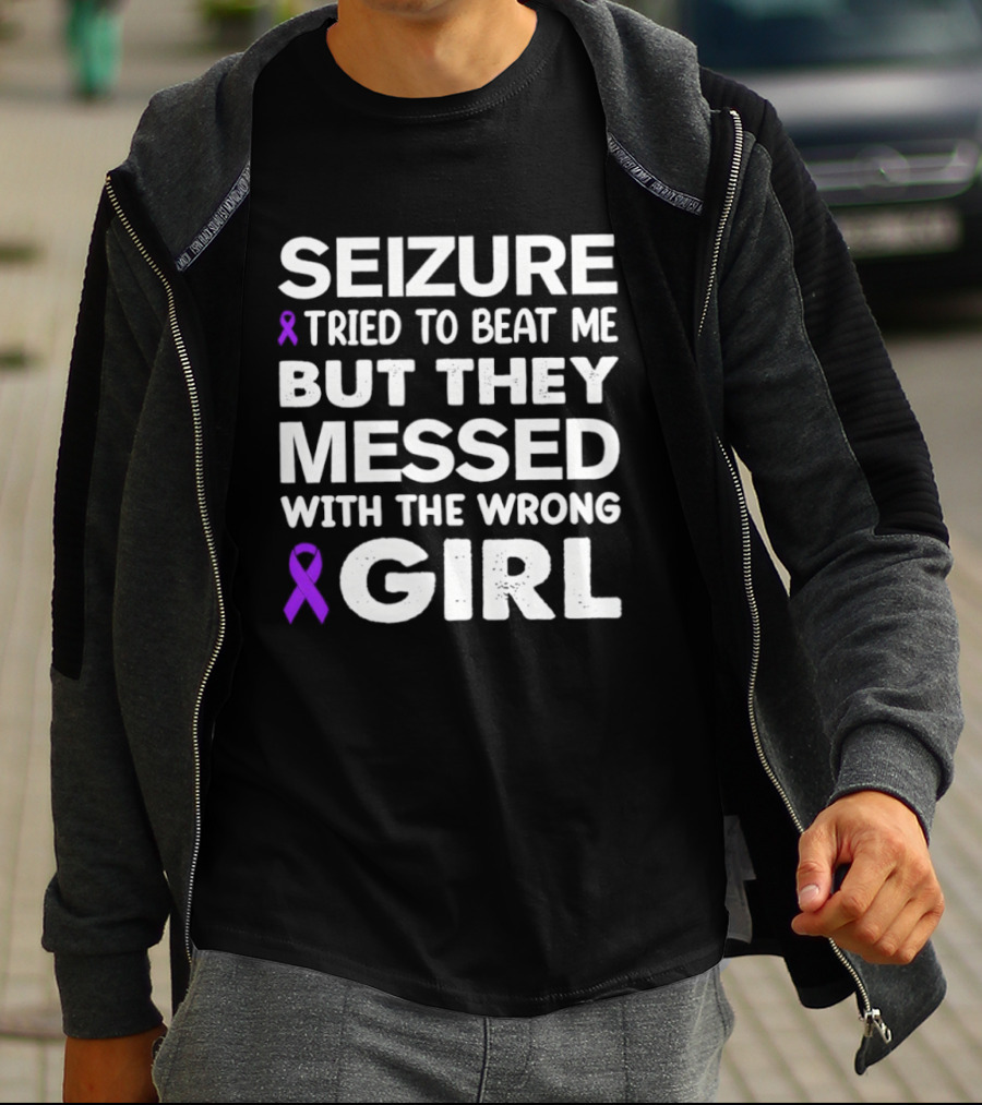 Seizure Tried To Beat Me Purple Ribbon Wrong Girl T-Shirt