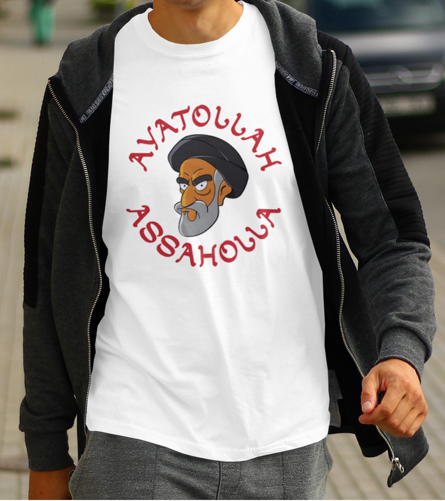 Ayatollah Asaholla Cartoon Face With Text In Red T-Shirt
