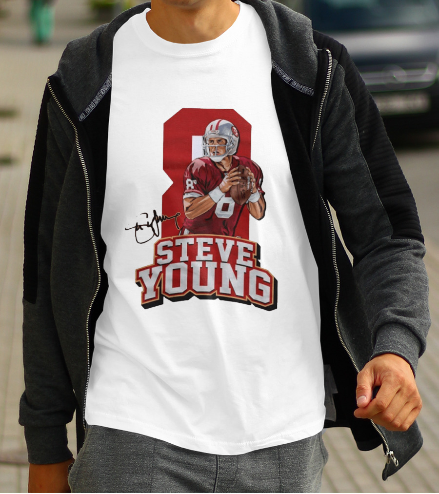 Steve Young 8 San Francisco 49ers Football Autograph T-Shirt
