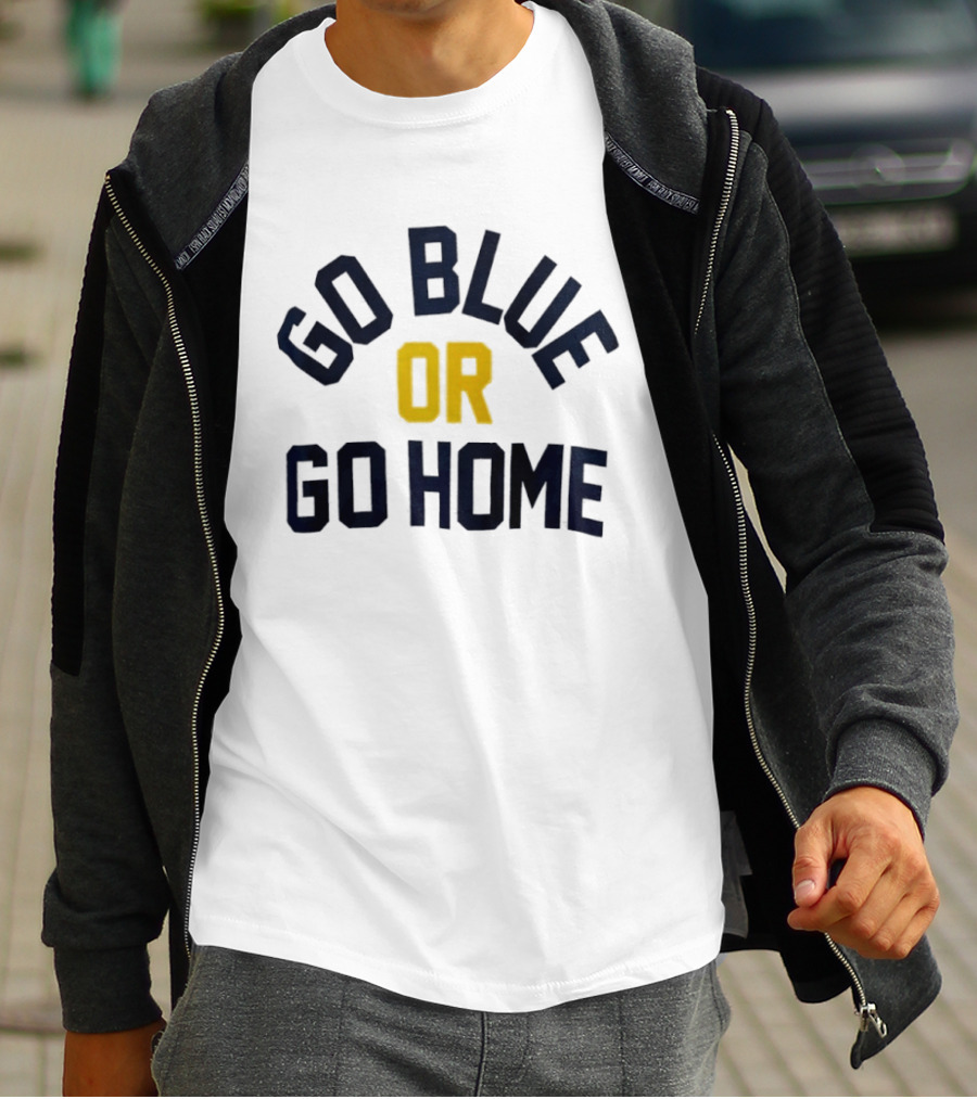 Go Blue Or Go Home Bold Text Statement Navy Yellow T-Shirt