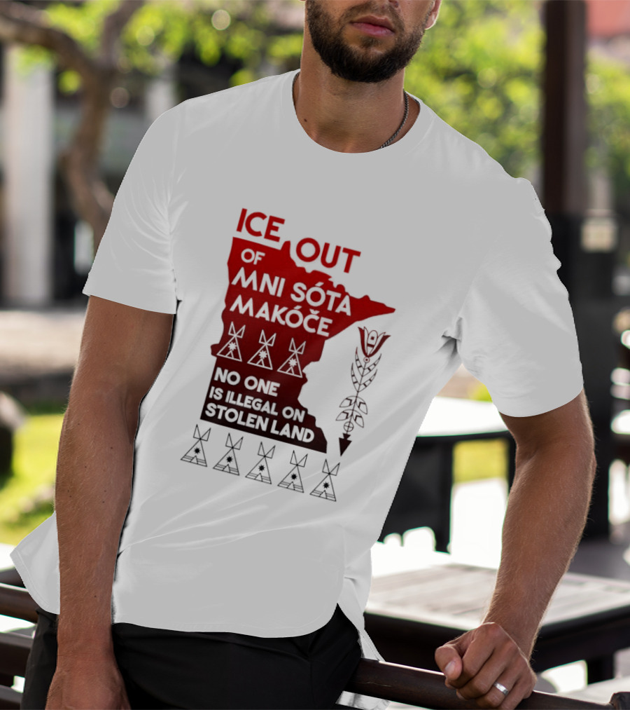 Ice Out Of Mni Sota Makoce No One Is Illegal On Stolen Land Text And Symbols T-Shirt