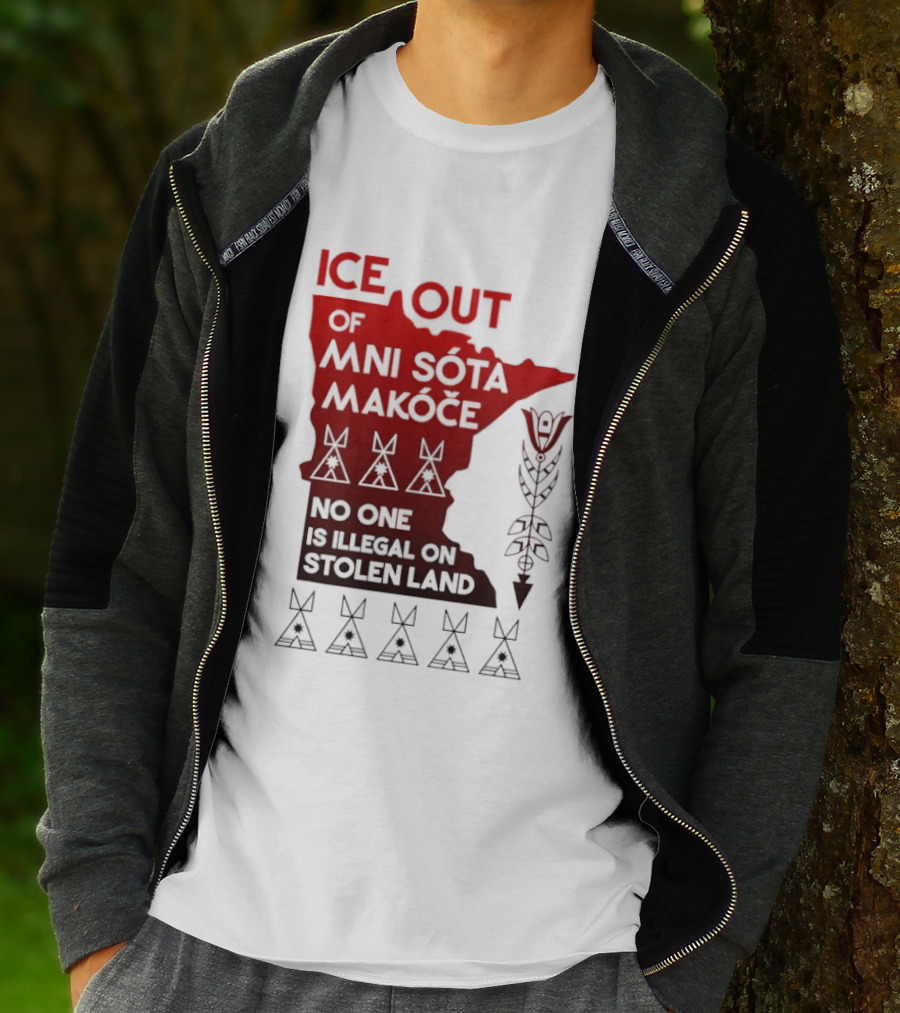Ice Out Of Mni Sota Makoce No One Is Illegal On Stolen Land Text And Symbols T-Shirt