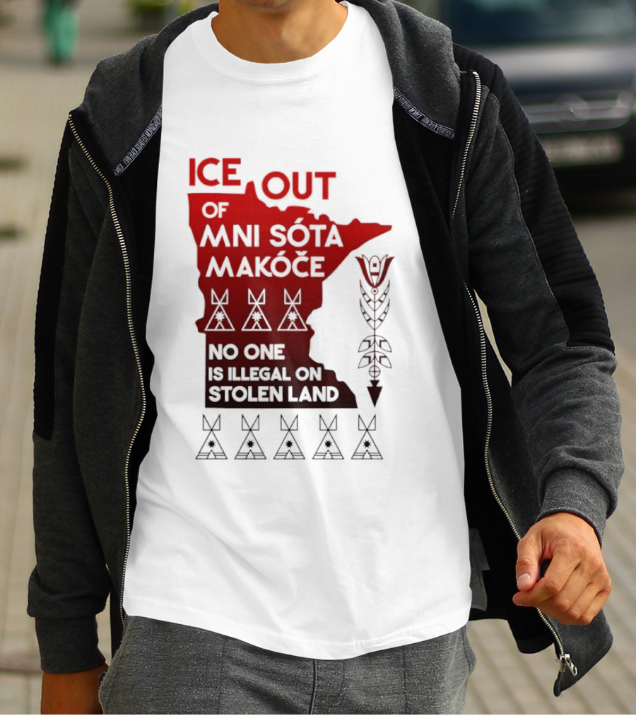 Ice Out Of Mni Sota Makoce No One Is Illegal On Stolen Land Text And Symbols T-Shirt