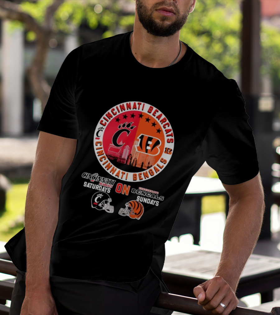 Cincinnati Bearcats Saturdays Cincinnati Bengals Sundays Helmet Mashup T-Shirt