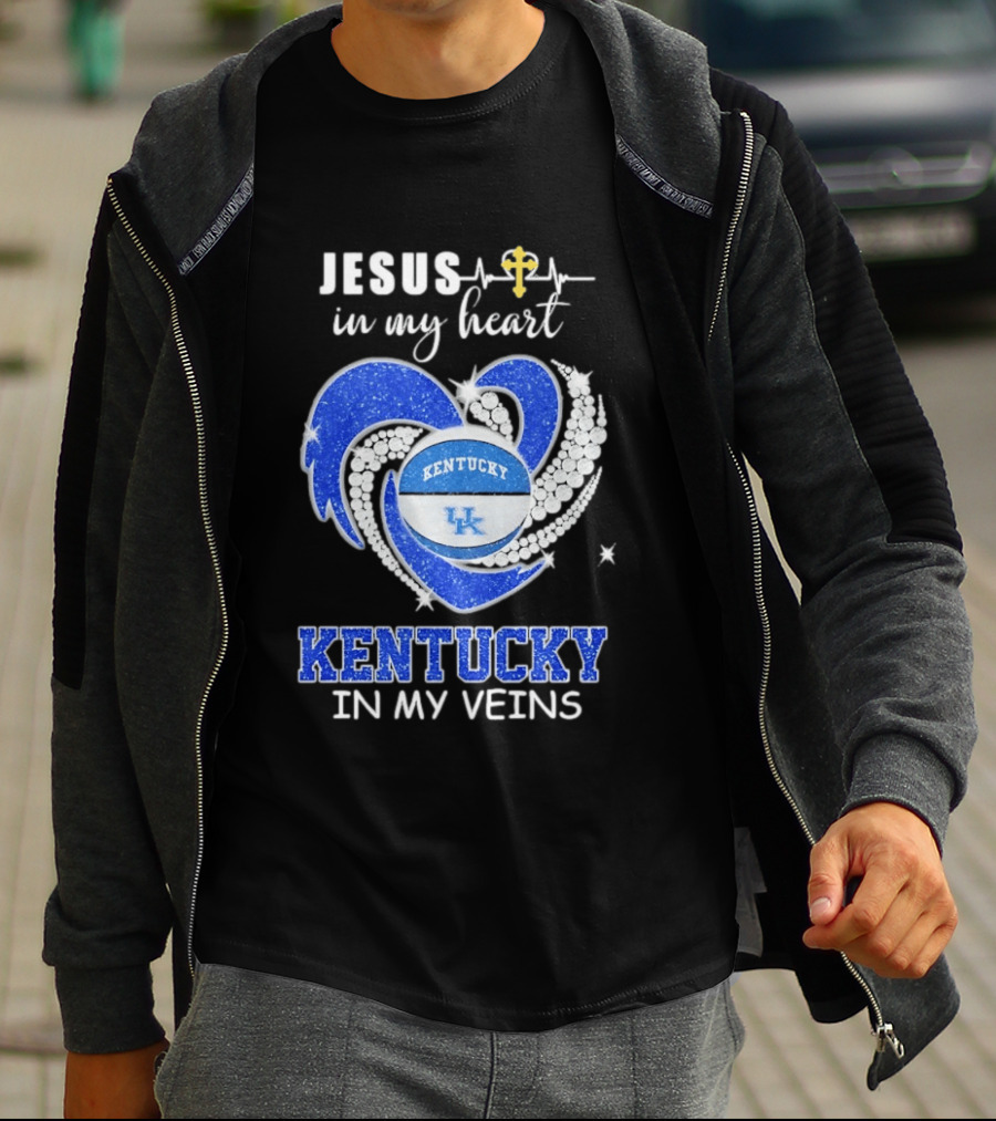 Jesus In My Heart Kentucky In My Veins Wildcats UK Basketball Passion T-Shirt