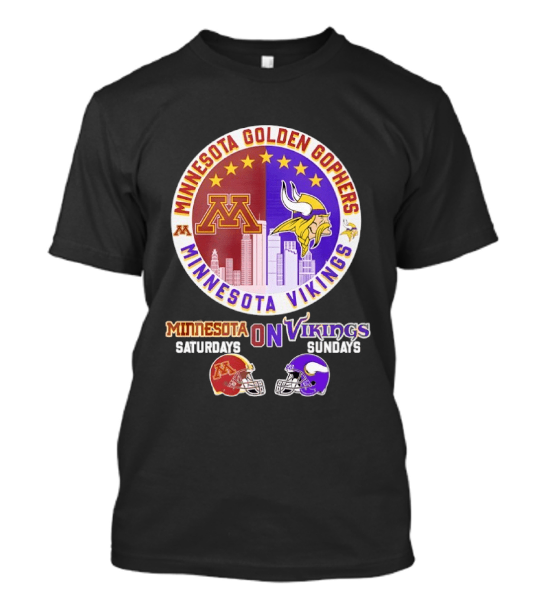 Minnesota Golden Gophers Saturdays Minnesota Vikings Sundays Helmet Mashup T-Shirt