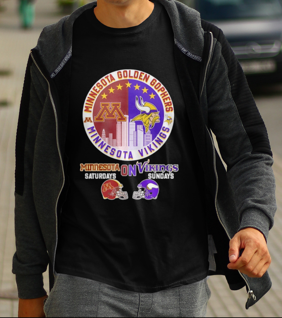 Minnesota Golden Gophers Saturdays Minnesota Vikings Sundays Helmet Mashup T-Shirt