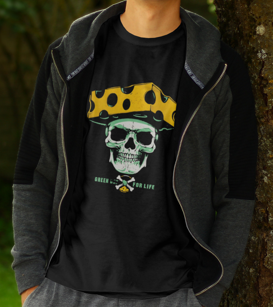 Green Bay Packers For Life Skull Cheesehead T-Shirt