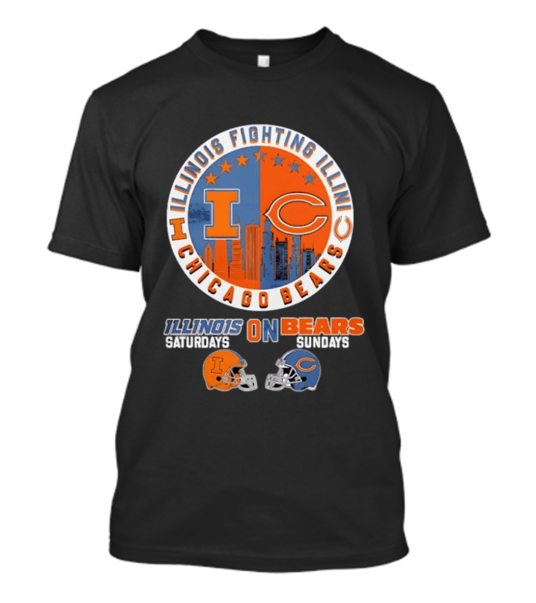Illinois Fighting Illini And Chicago Bears Saturdays And Sundays Helmet Mashup T-Shirt
