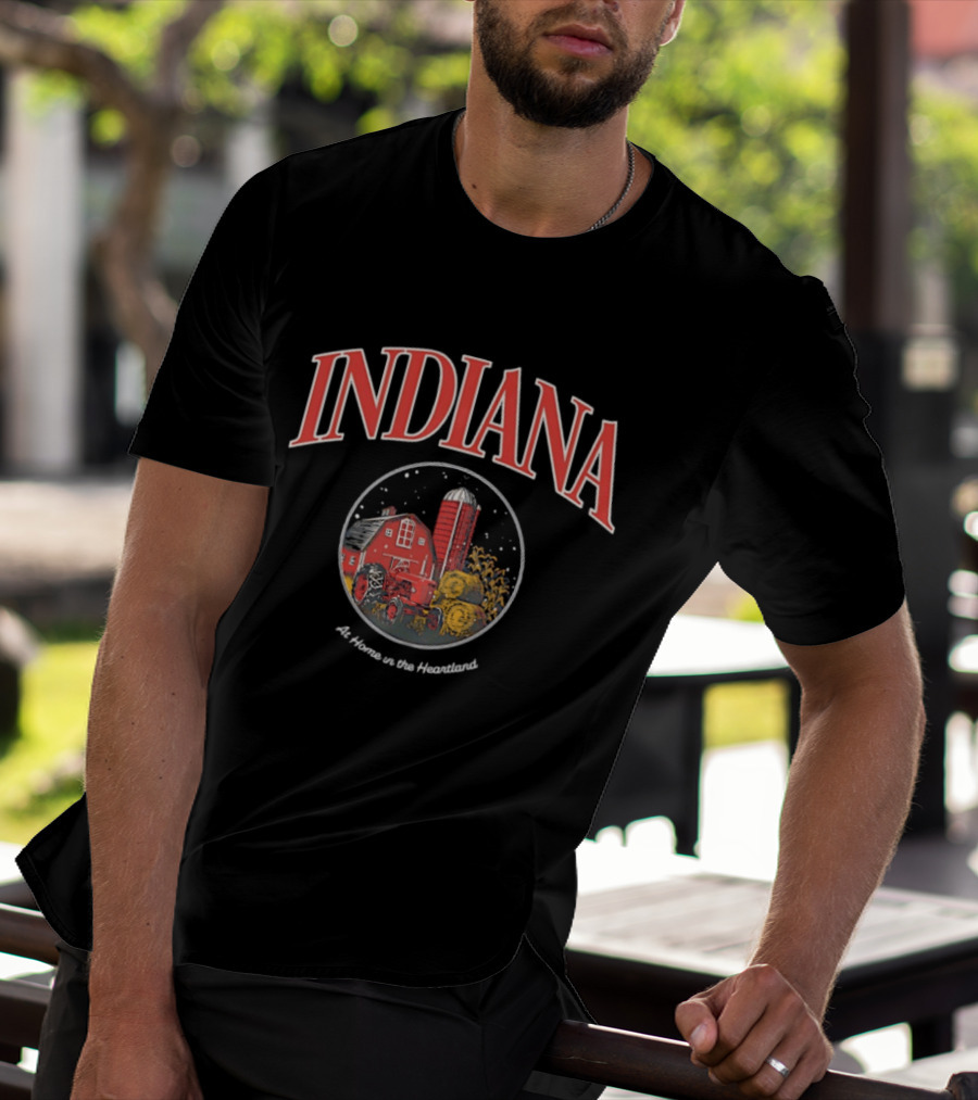 Indiana Farm Scene Silo Barn Tractor At Home In The Heartland T-Shirt