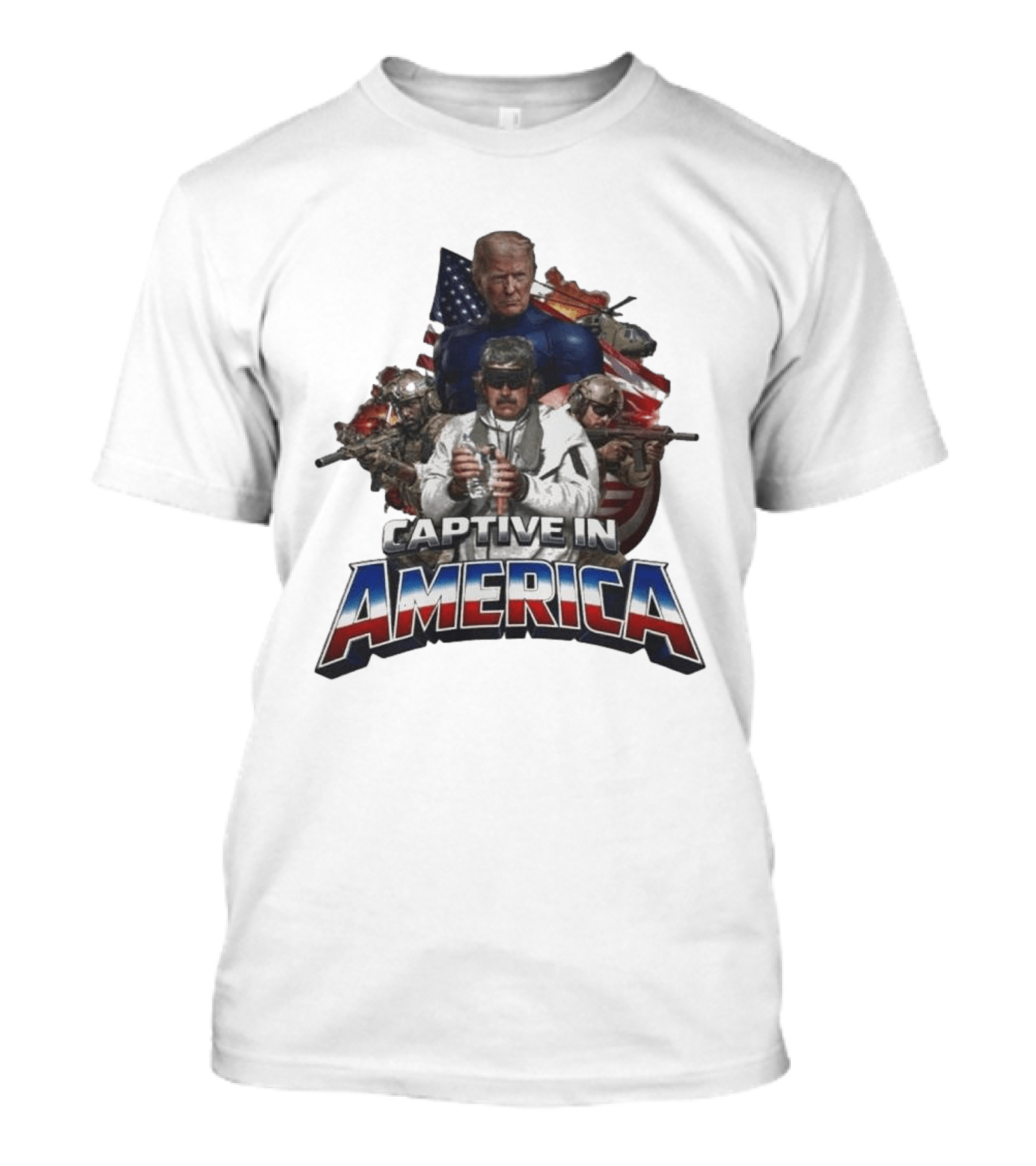 Trump Maduro Captive In America Soldiers Helicopters United States Flag T-Shirt