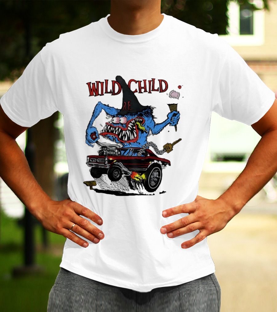 Wild Child Rat Fink R.F. Hot Rod Monster With Ice Cream And Gear Shift T-Shirt