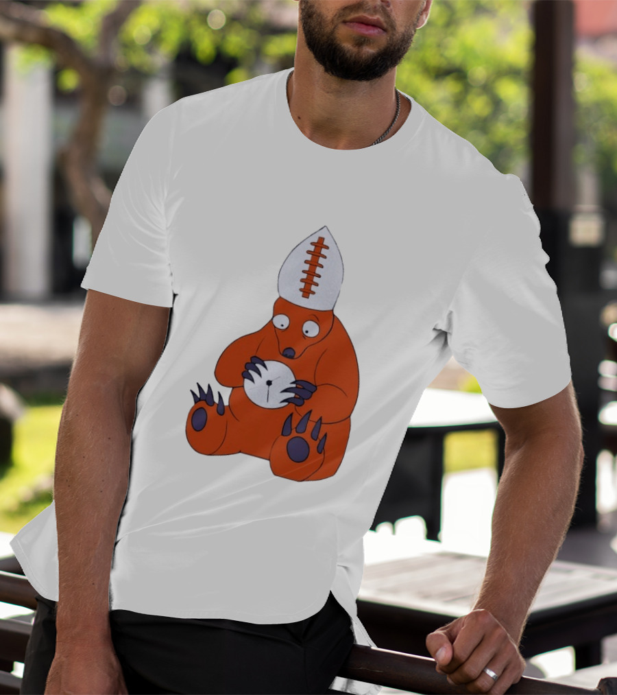 Chicago Bears Mascot Cartoon With Football Pope Hat T-Shirt