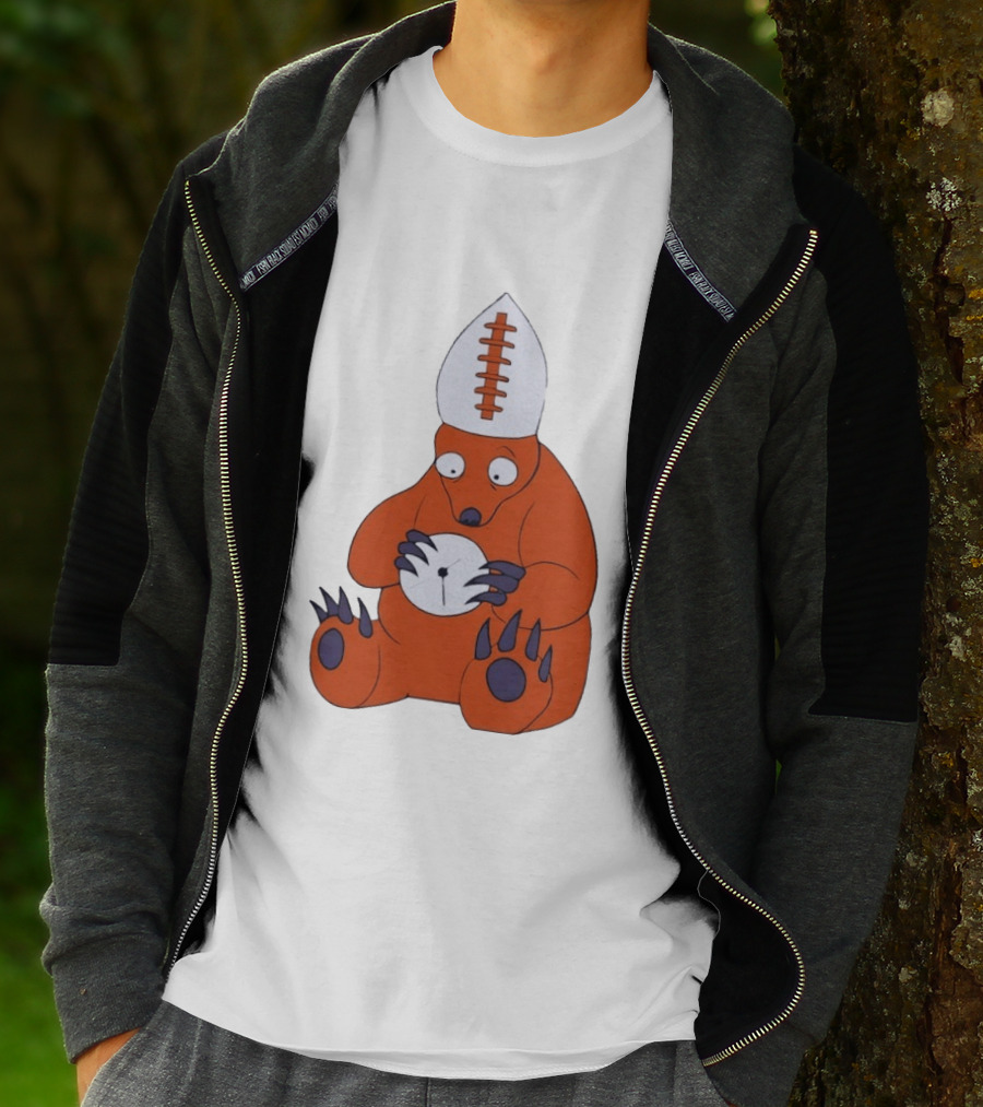 Chicago Bears Mascot Cartoon With Football Pope Hat T-Shirt