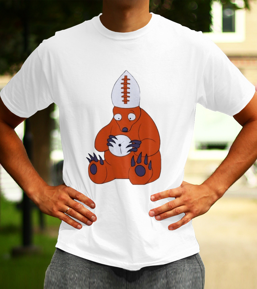 Chicago Bears Mascot Cartoon With Football Pope Hat T-Shirt