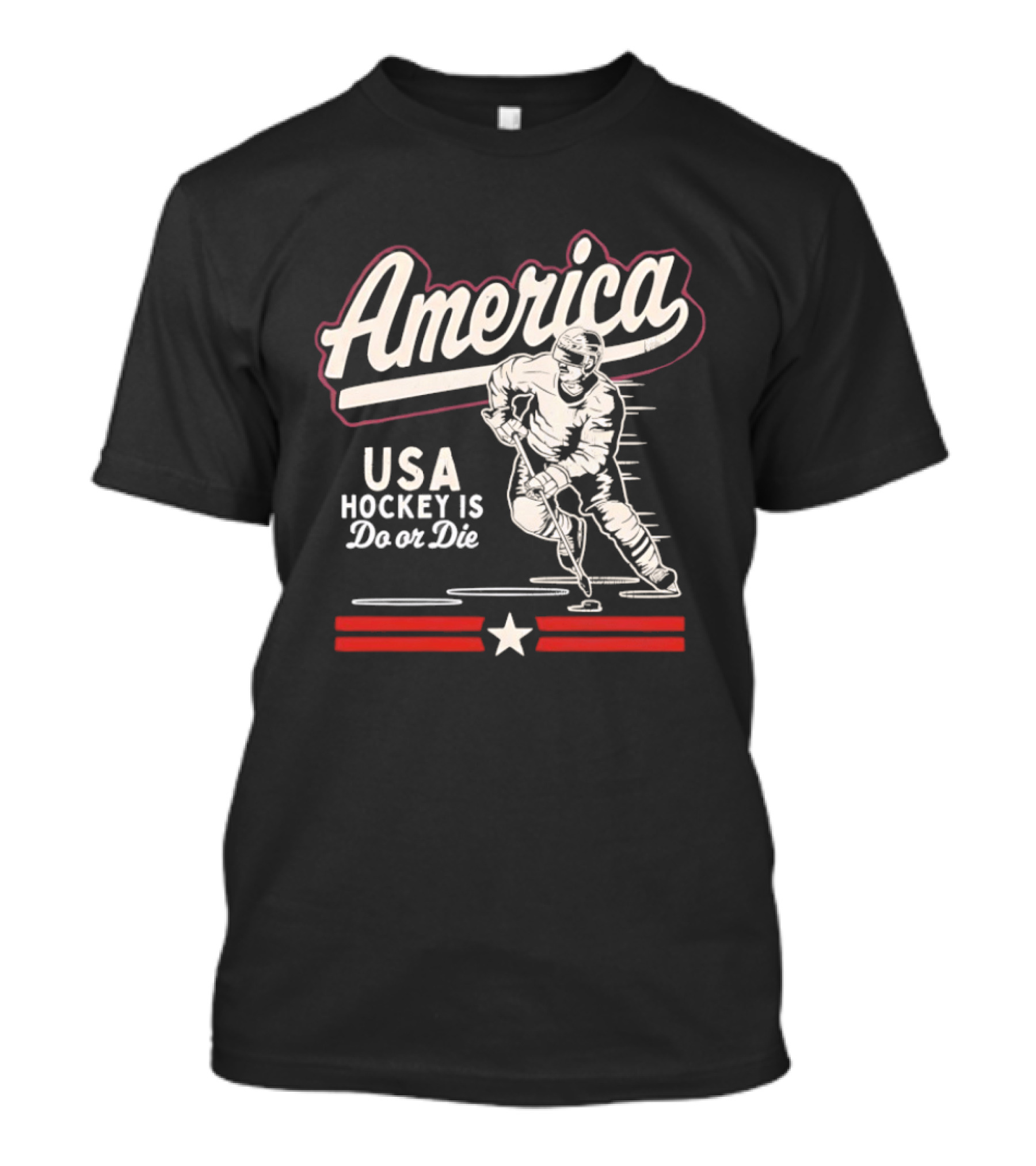 America USA Hockey Is Do Or Die Hockey Player Red White Star Stripes T-Shirt