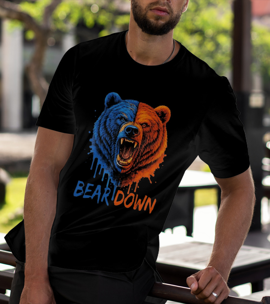 Bear Down Good Better Best Fierce Blue And Orange Bear Face T-Shirt