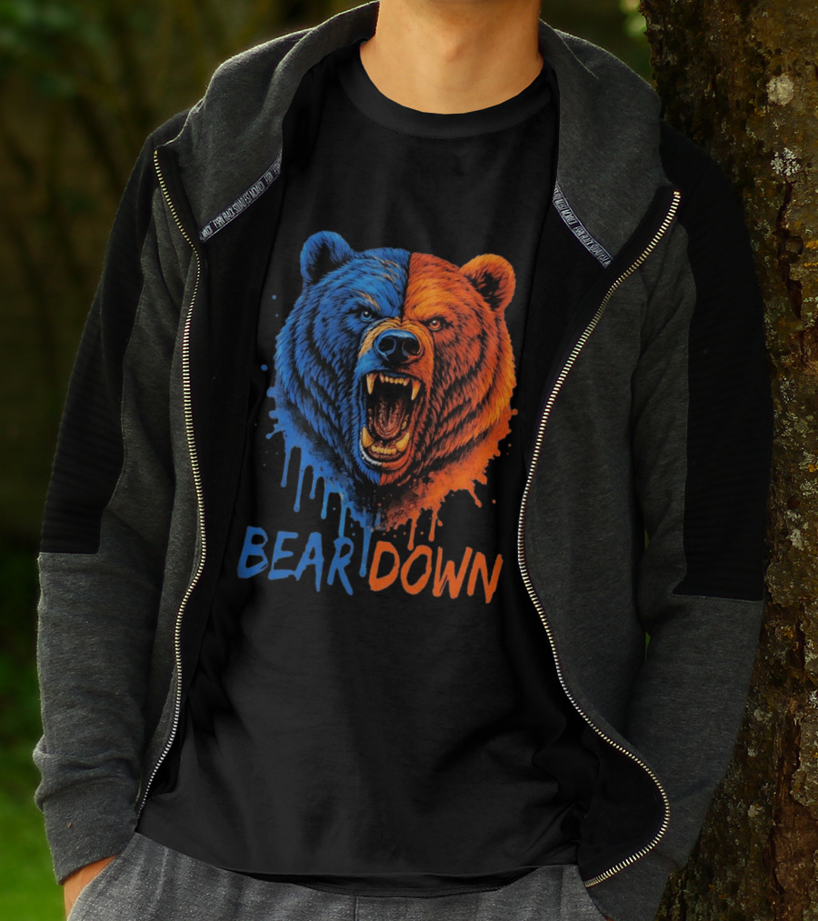 Bear Down Good Better Best Fierce Blue And Orange Bear Face T-Shirt