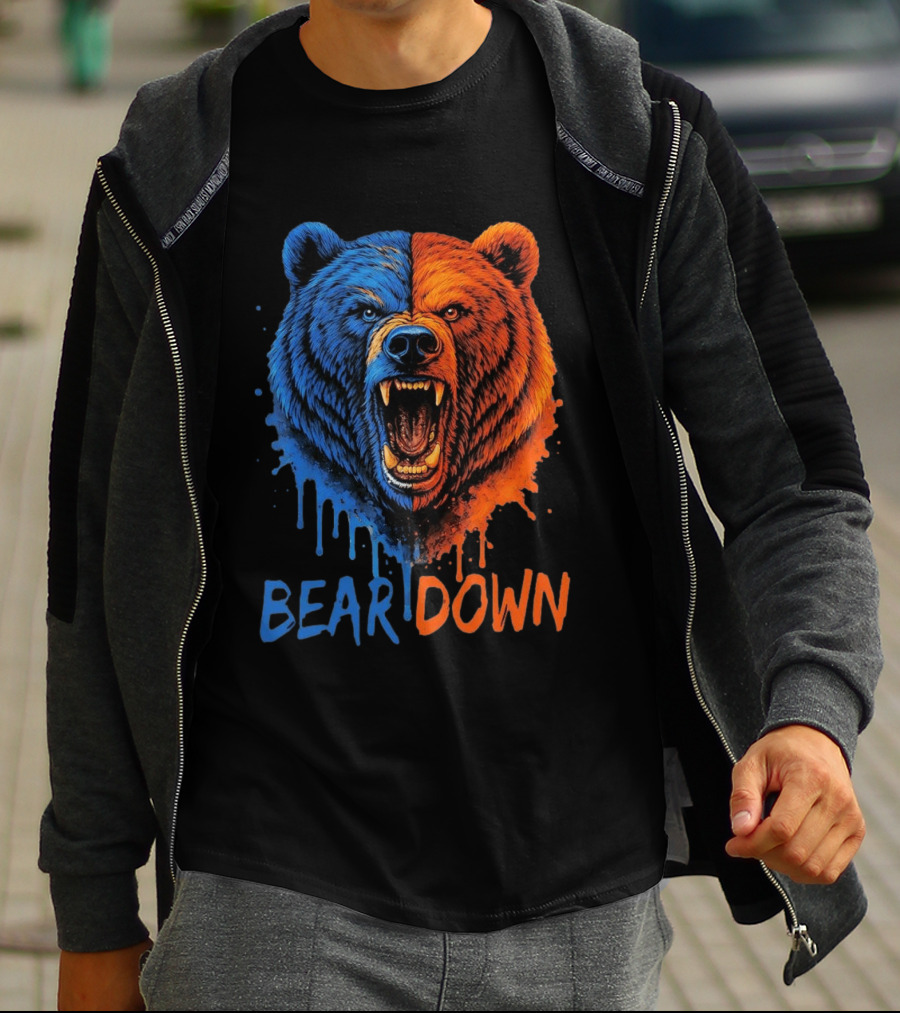 Bear Down Good Better Best Fierce Blue And Orange Bear Face T-Shirt