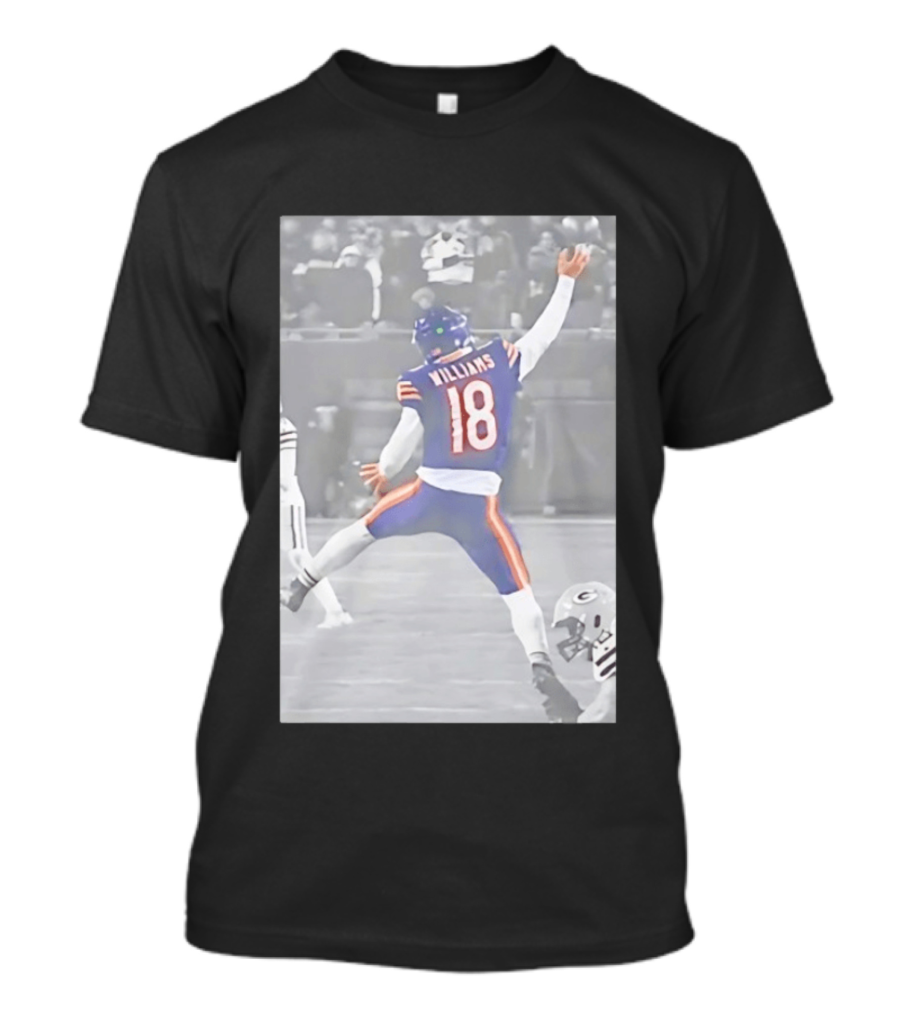 Caleb Williams Iconic Jumpman Football Moment Number 18 Blue And Orange T-Shirt