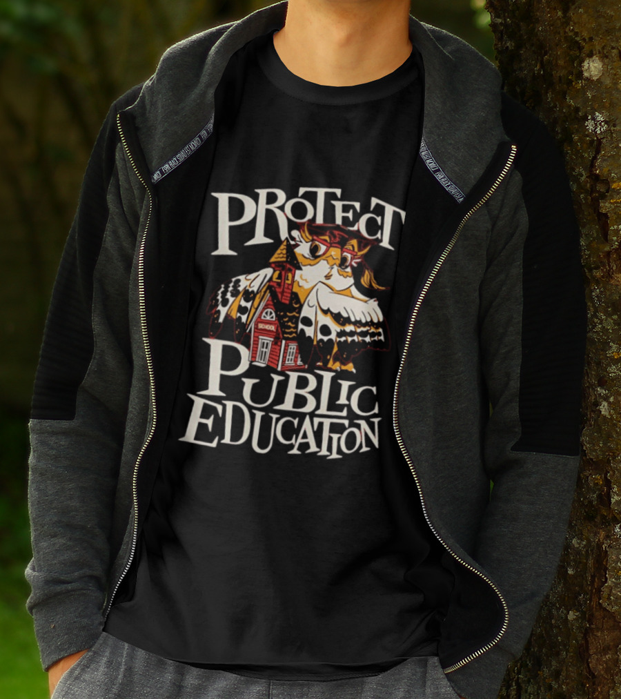 United State Of Indiana Protect Public Education Owl And Schoolhouse T-Shirt