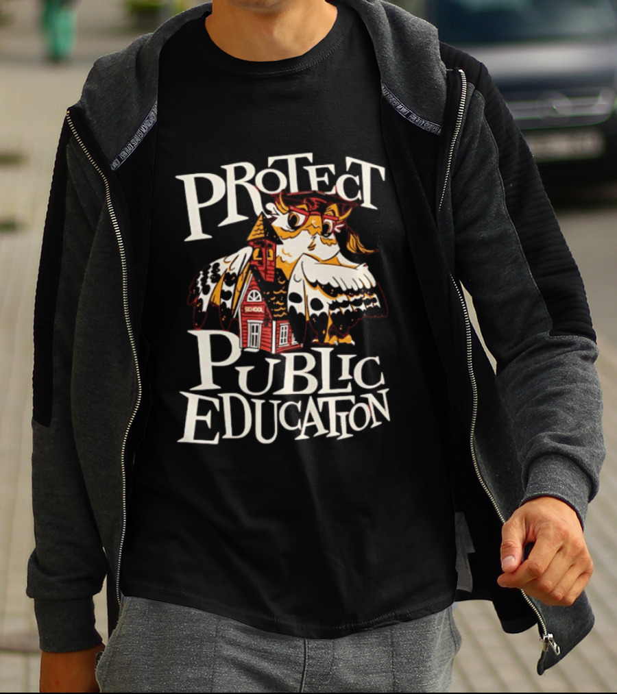 United State Of Indiana Protect Public Education Owl And Schoolhouse T-Shirt
