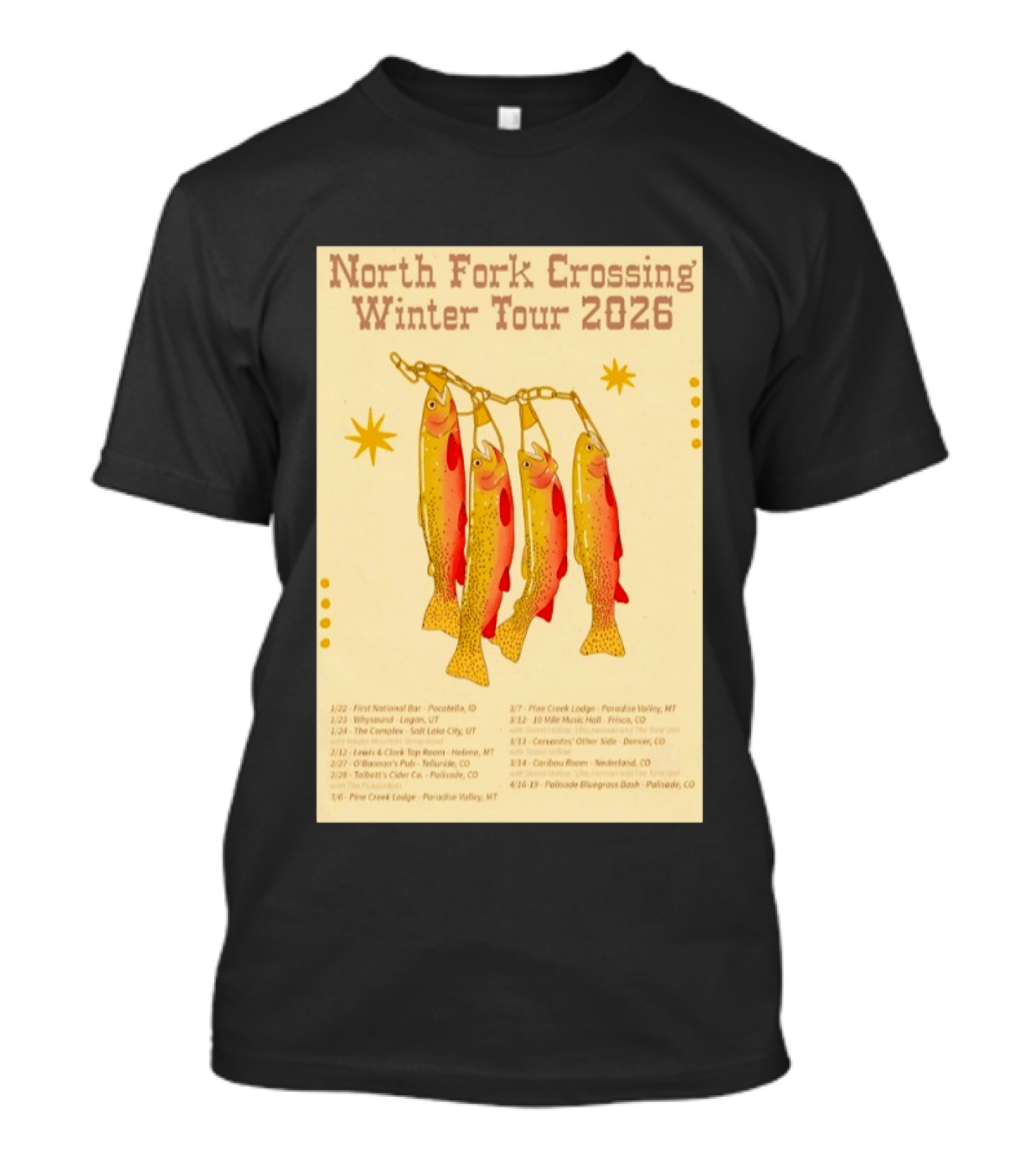 North Fork Crossing Winter Tour 2026 Dates And Locations Trout Chain T-Shirt