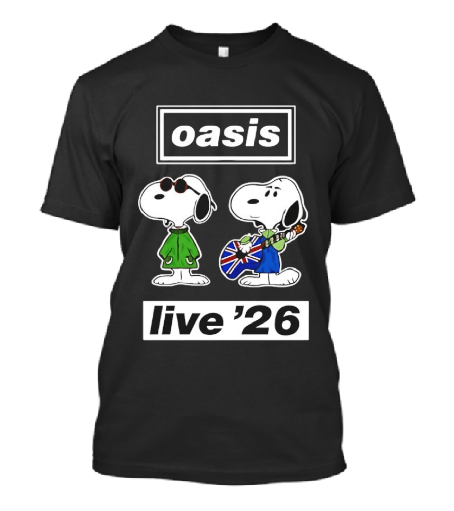 Oasis Snoopy Live '26 Union Jack Guitar T-Shirt