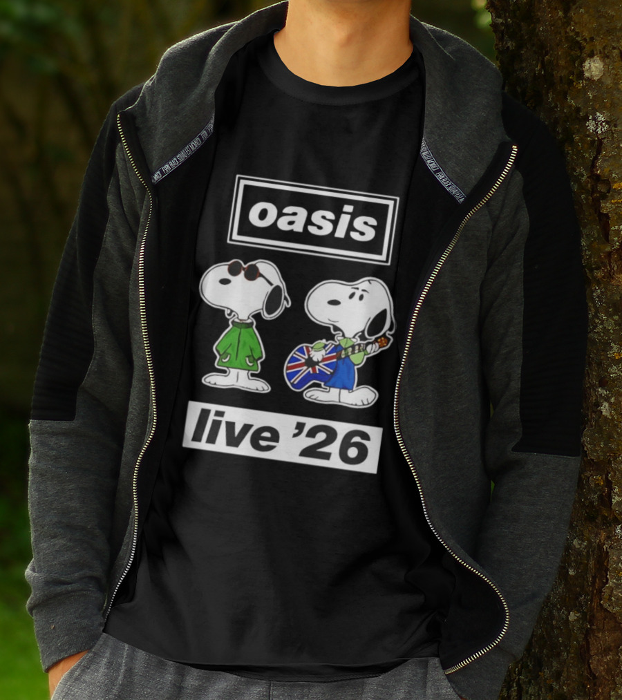 Oasis Snoopy Live '26 Union Jack Guitar T-Shirt