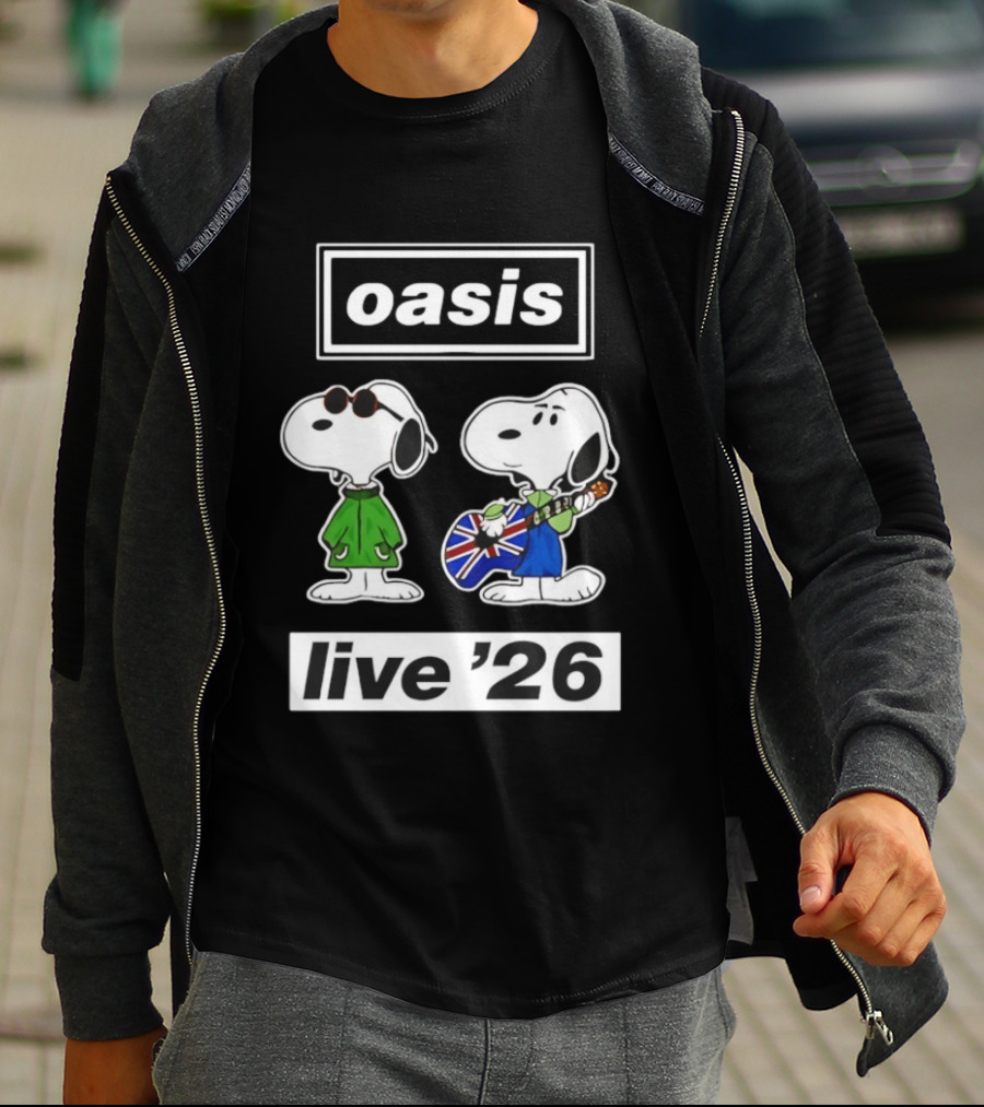 Oasis Snoopy Live '26 Union Jack Guitar T-Shirt