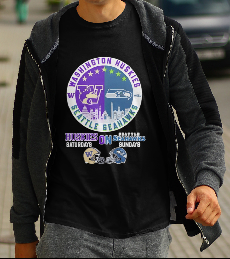 Washington Huskies Saturdays Seattle Seahawks Sundays Football Helmet Mashup T-Shirt