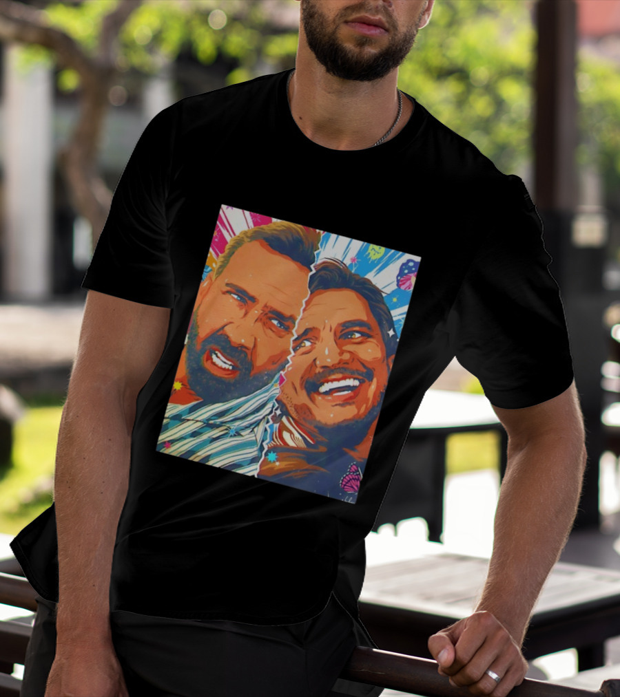 Pedro Pascal Nicolas Cage Colorful Retro Pop Art Face Off T-Shirt