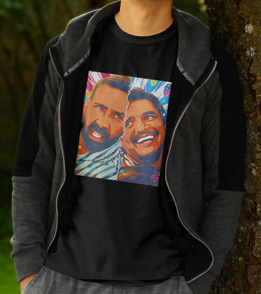 Pedro Pascal Nicolas Cage Colorful Retro Pop Art Face Off T-Shirt
