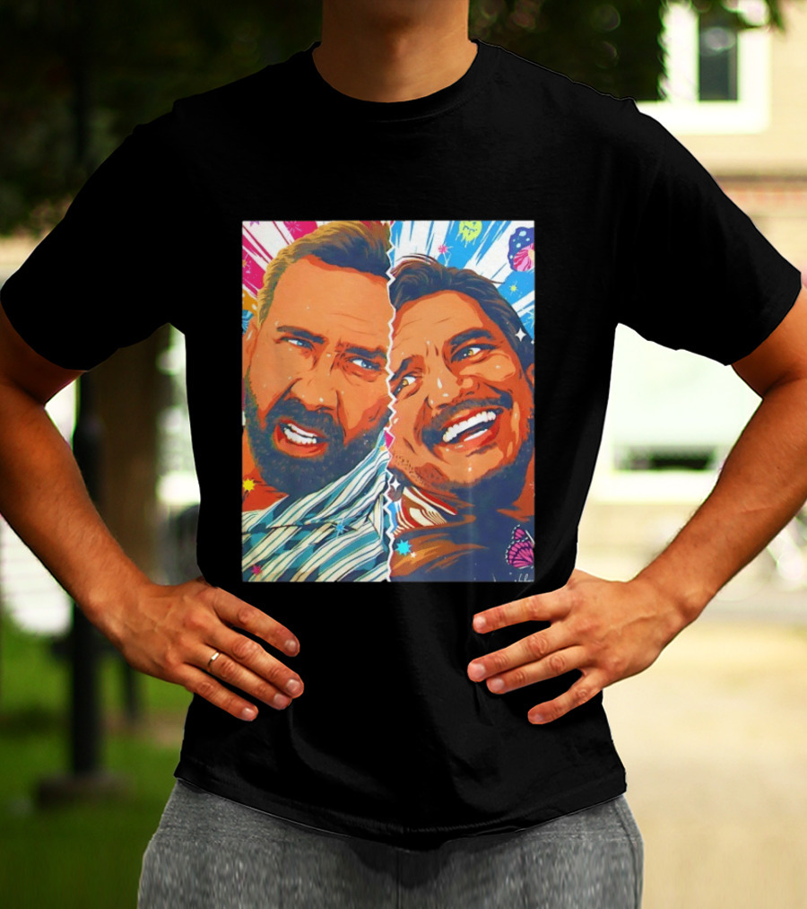 Pedro Pascal Nicolas Cage Colorful Retro Pop Art Face Off T-Shirt
