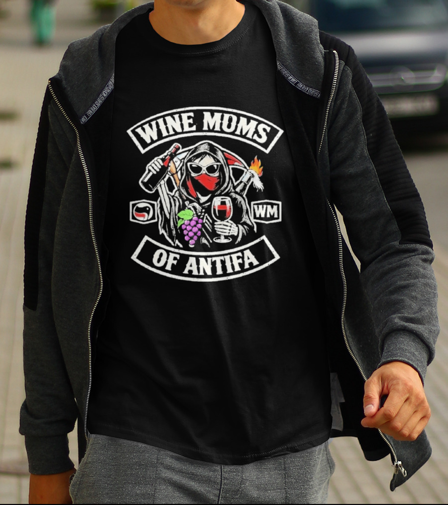 Wine Moms Of Antifa Flaming Cocktail Revolution Grapes Sketch T-Shirt