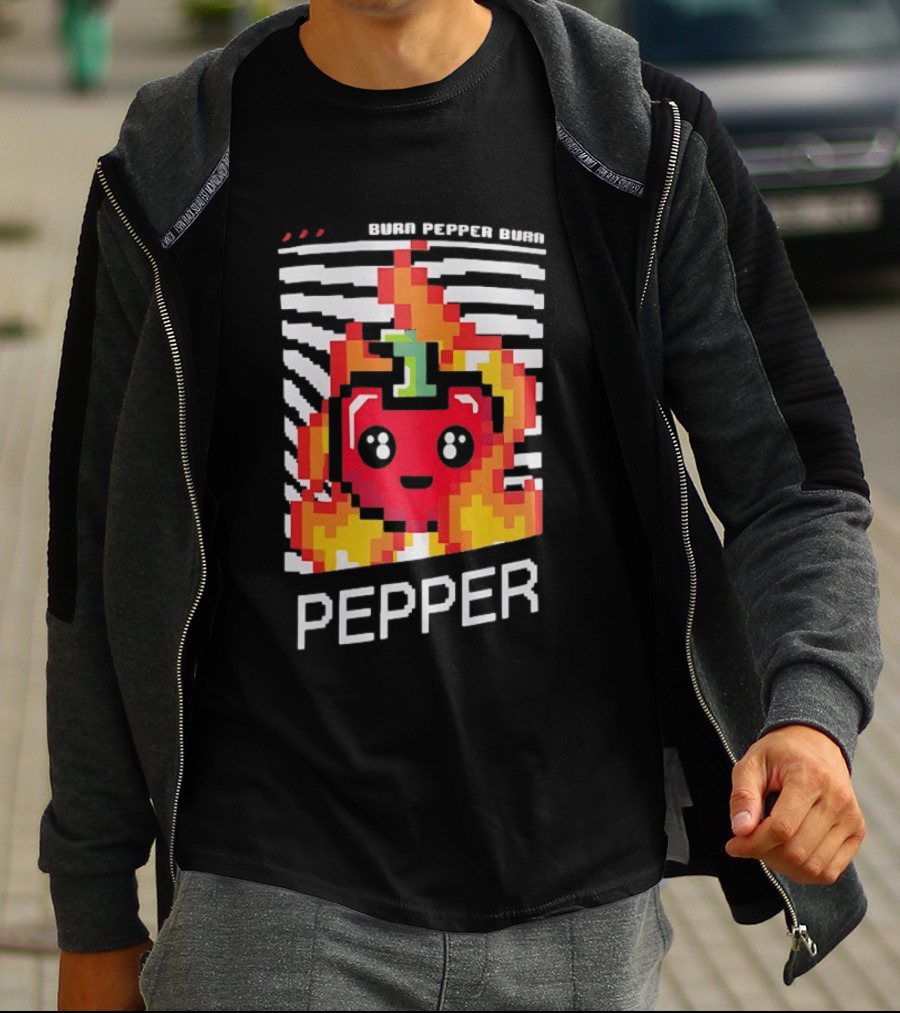 Burn Pepper Burn Pixel Art Pepper Fiery T-Shirt