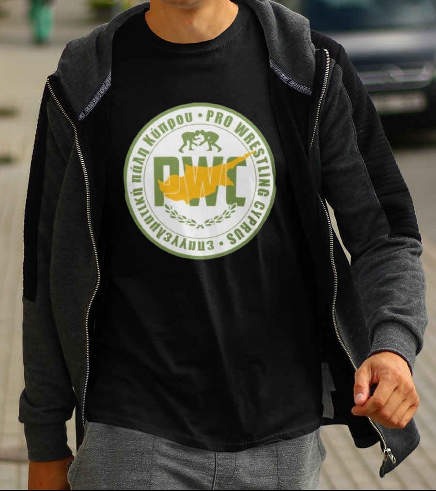 Pro Wrestling Cyprus Grappling Emblem With PWC And Cyprus Map T-Shirt