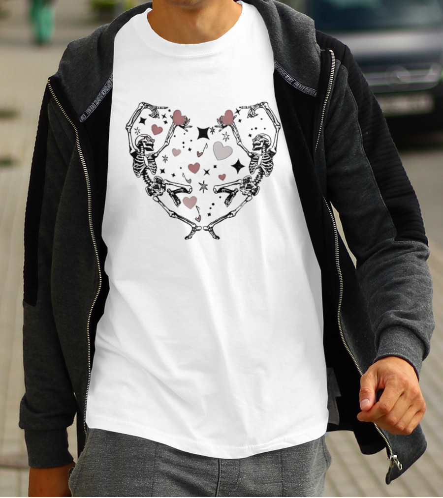 Dancing Skeletons Heart Valentine Love T-Shirt